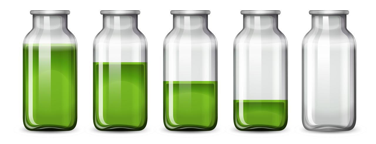 Set med grön vätska i flaska vektor