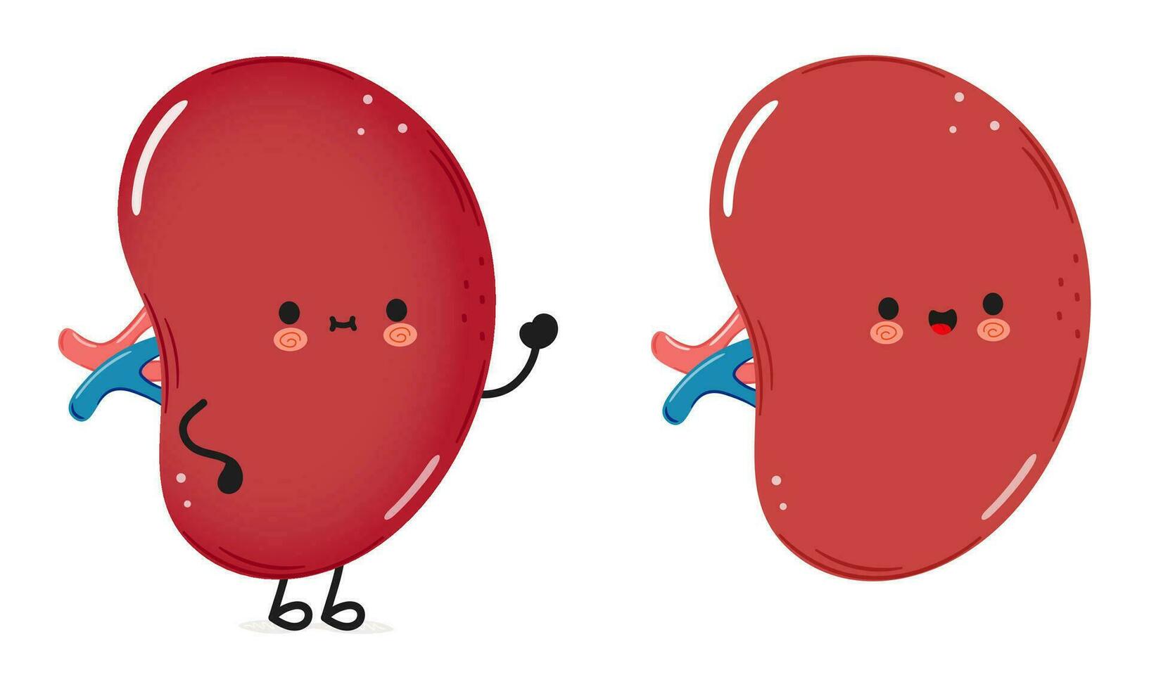 mjälte organ vinka hand karaktär. vektor hand dragen tecknad serie söt karaktär illustration ikon. isolerat på vit bakgrund. mjälte organ karaktär begrepp