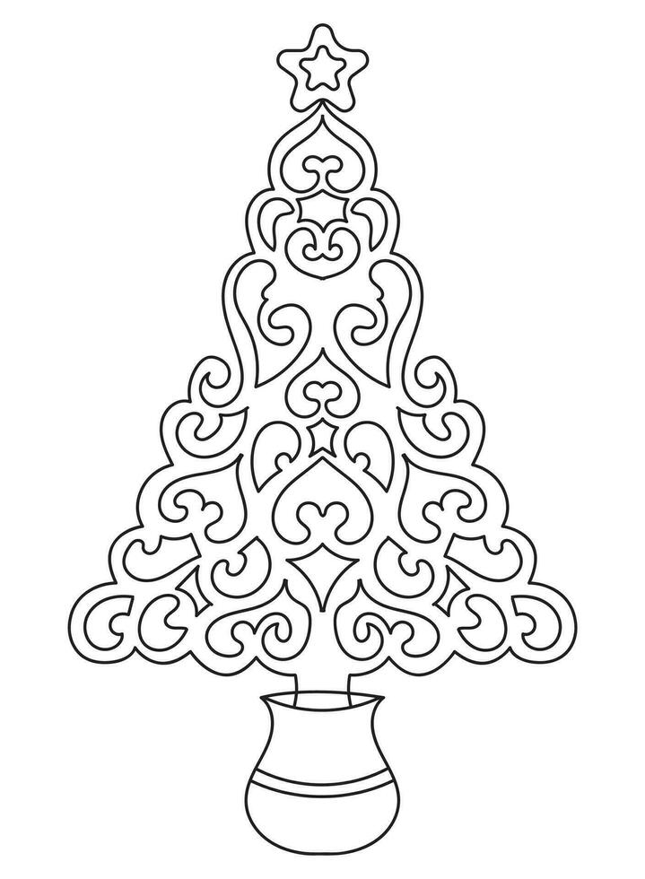 Weihnachten Baum mit Geschenke. schwarz und Weiß Vektor Illustration zum Färbung Buch