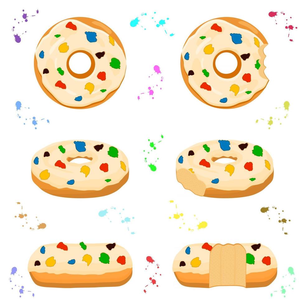 Illustration zum Thema großes Set verschiedene Arten von klebrigen Donuts vektor