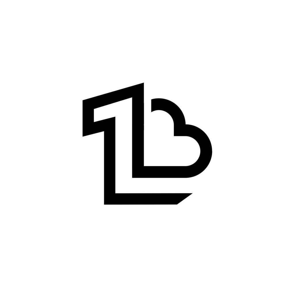 ett hjärta 1 b brev logo svart vektor ikon design