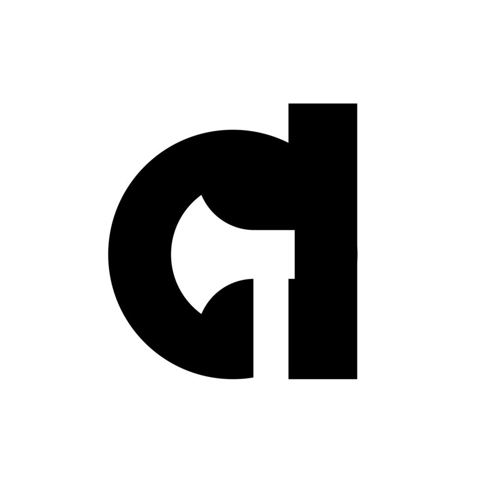 Buchstabe d mit Axt erste schwarze Logokonzeptvorlage vektor