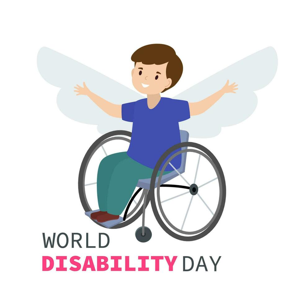 värld handikapp. begrepp av stödjande människor med funktionshinder. Inaktiverad person i en rullstol innehav hjärtan. modern vektor illustration.
