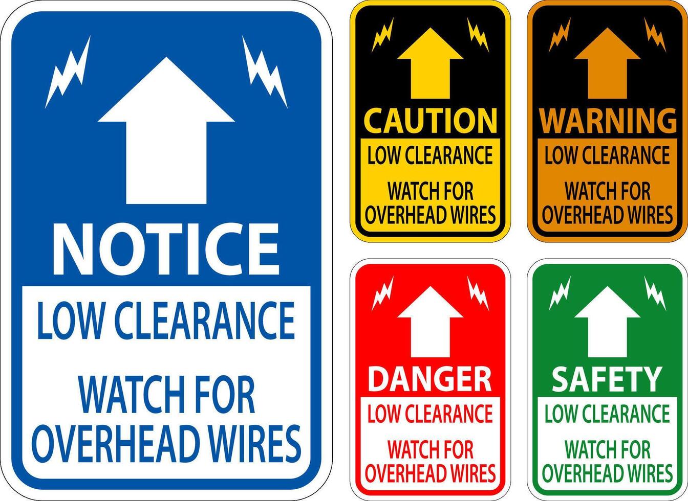 Vorsicht Zeichen niedrig Spielraum, Uhr zum Overhead Drähte vektor