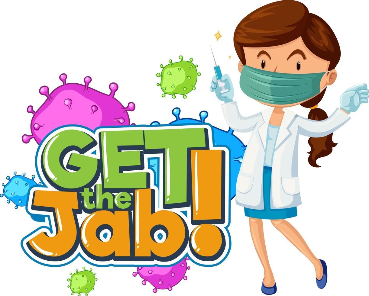 Holen Sie sich das Jab-Font-Banner mit einer Zeichentrickfigur mit Arztmaske vektor