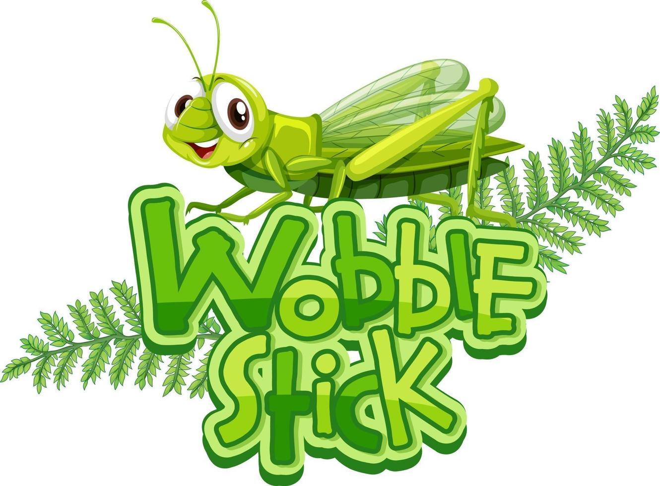 Mantis-Cartoon-Figur mit Wobble Stick Font Banner isoliert vektor