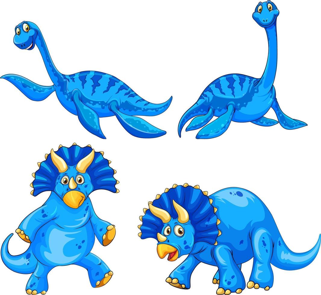 Satz der blauen Dinosaurier-Zeichentrickfigur vektor