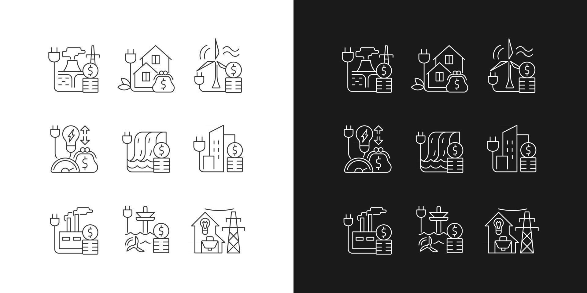 Lineare Symbole für Energiepreise für den dunklen und hellen Modus vektor