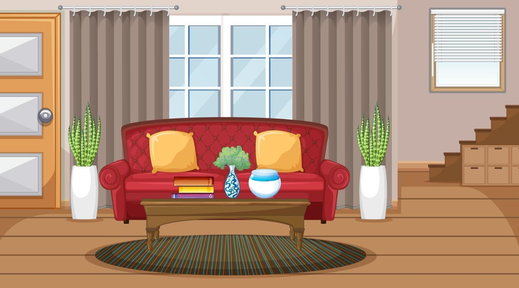 vardagsrum interiör scen med möbler och vardagsrum dekoration vektor