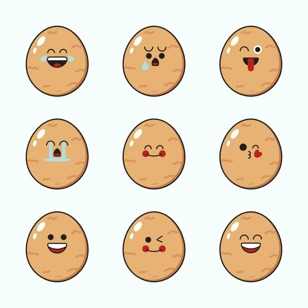 vektor uppsättning av vegetabiliska uttryckssymboler. rolig potatis emoji med ansikte.