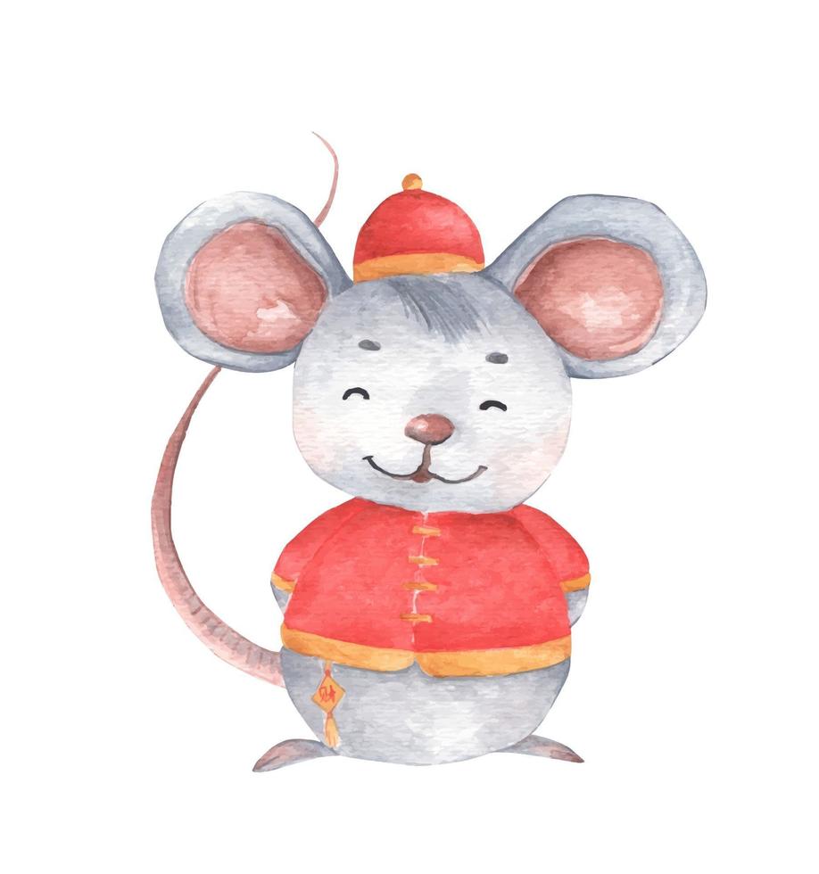 en mus med traditionell kinesisk dräkt. akvarell illustration. vektor