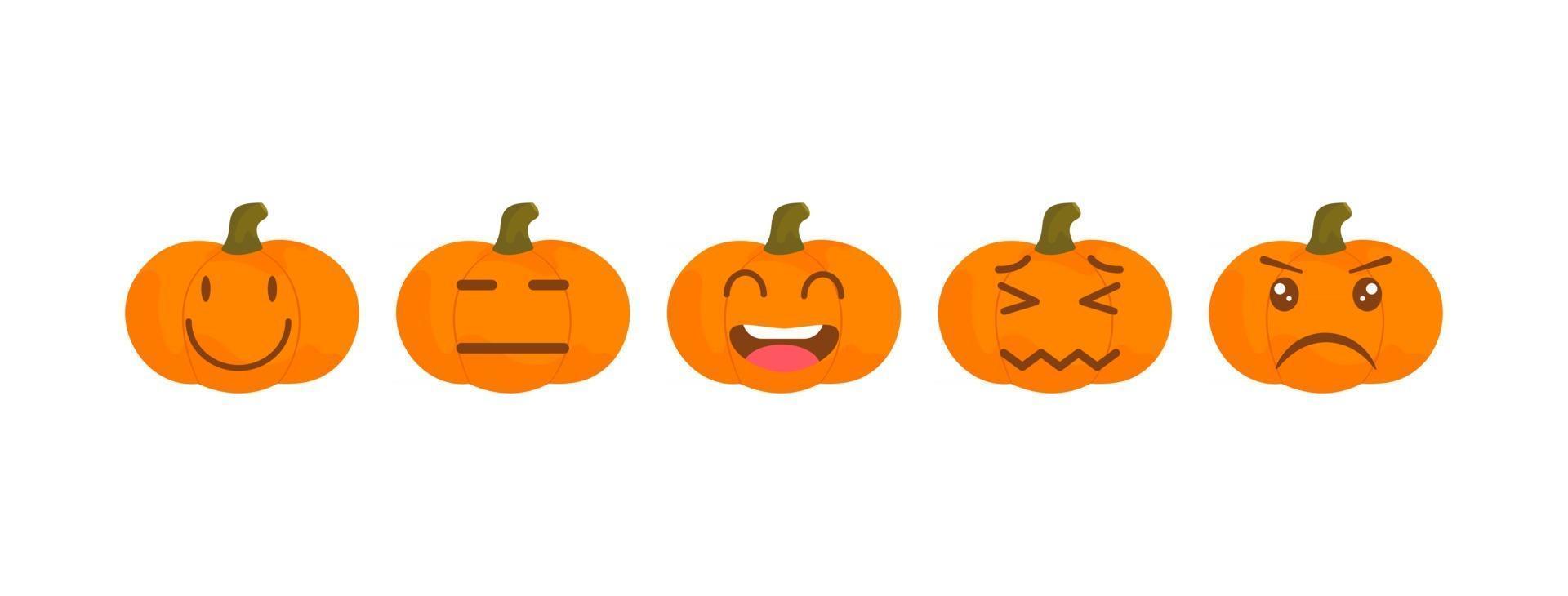 Vektor-Emoji-Kürbis-Halloween-Sammlung mit verschiedenen Reaktionen. vektor