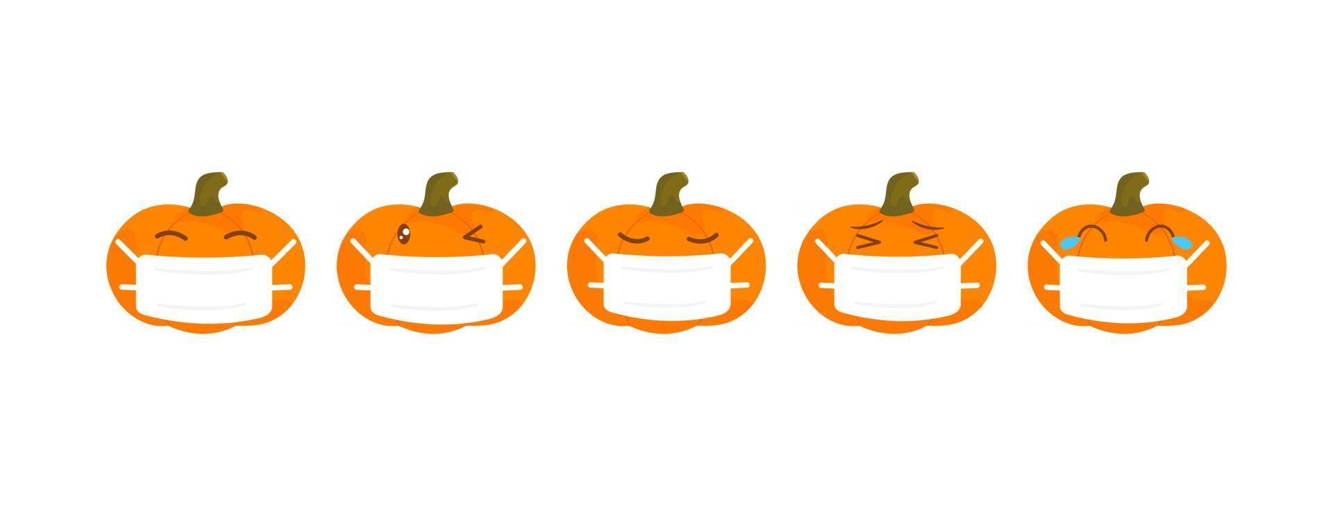 Vektor-Emoji-Kürbis-Halloween-Sammlung mit verschiedenen Reaktionen. vektor
