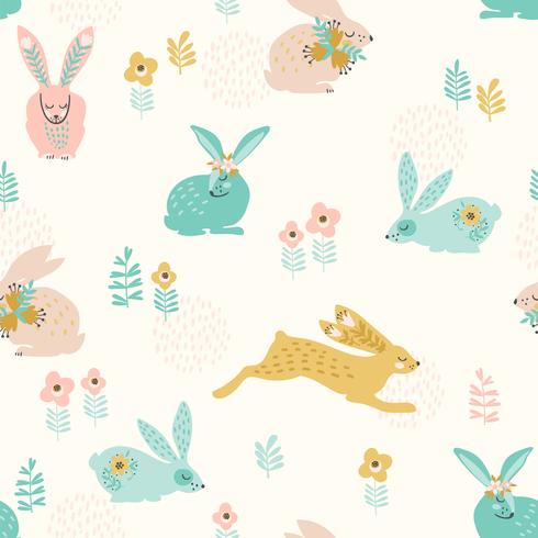 Vektor sömlöst mönster med kaniner för påsk och andra användare.