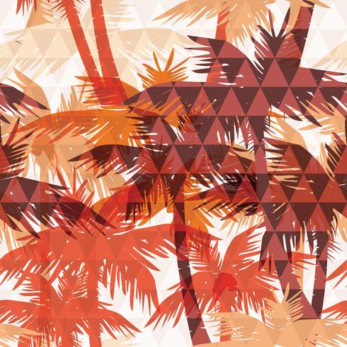 Seamless exotiskt mönster med palm på geometrisk bakgrund. vektor