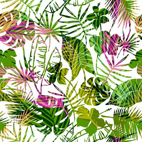 Seamless exotiskt mönster med tropiska växter. vektor