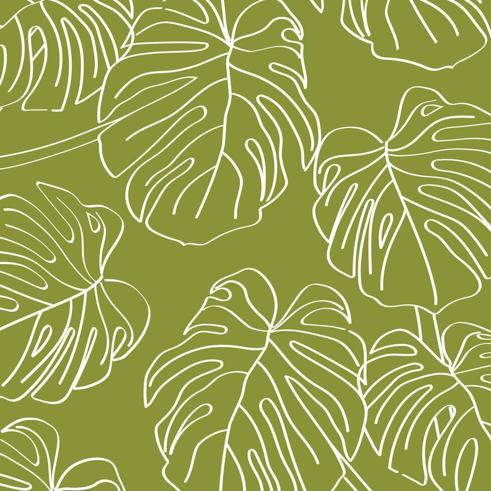 Vektor Hintergrund mit Laub. Muster mit Weiß Blätter Monstera Pflanze auf ein Grün Hintergrund.