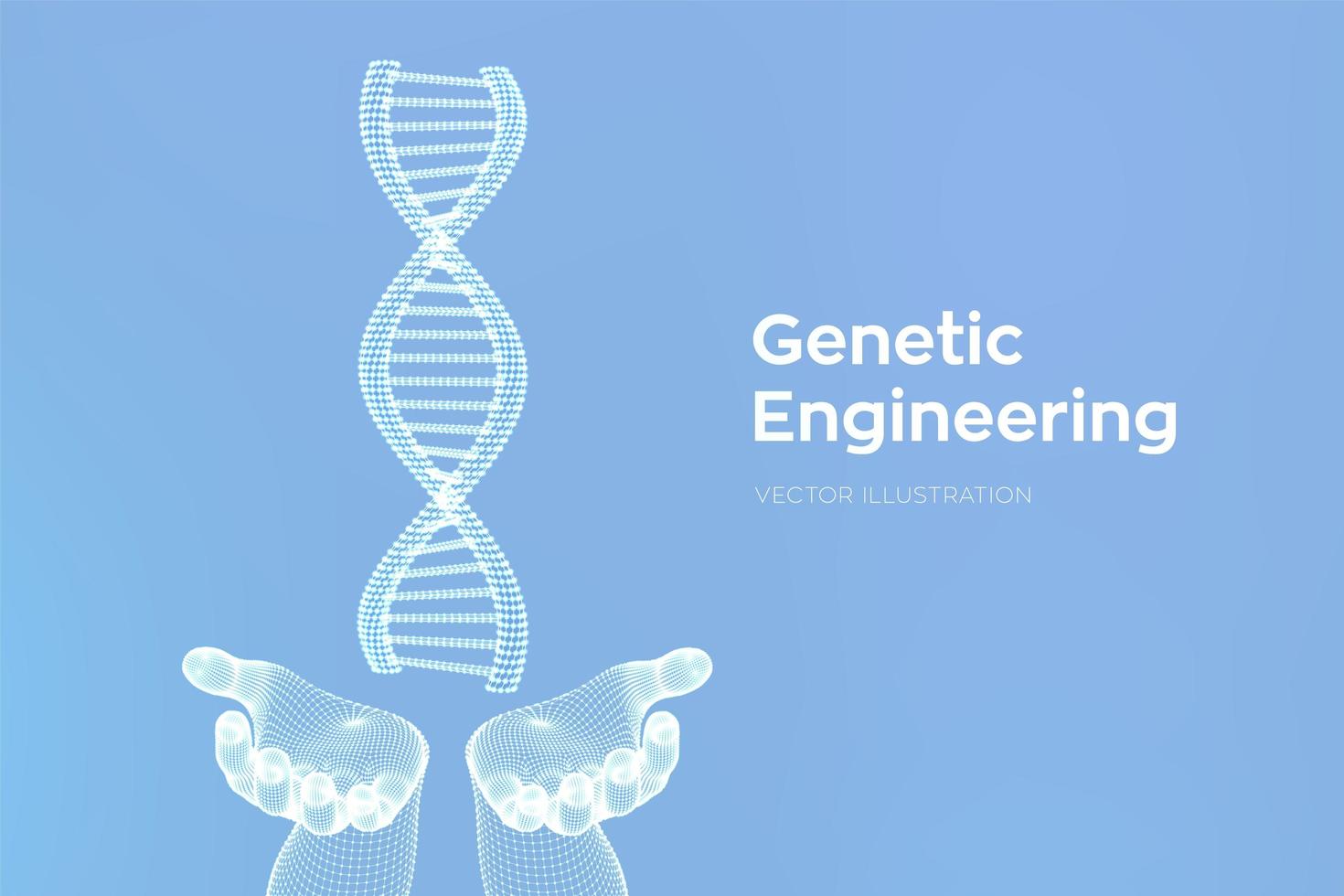 dna-sekvensen i händerna. wireframe dna molekyler struktur mesh. vektor