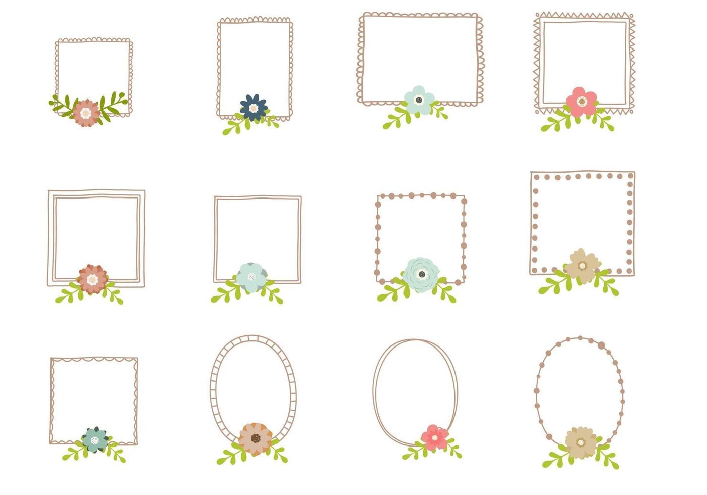 uppsättning doodle ram med blommor vektor