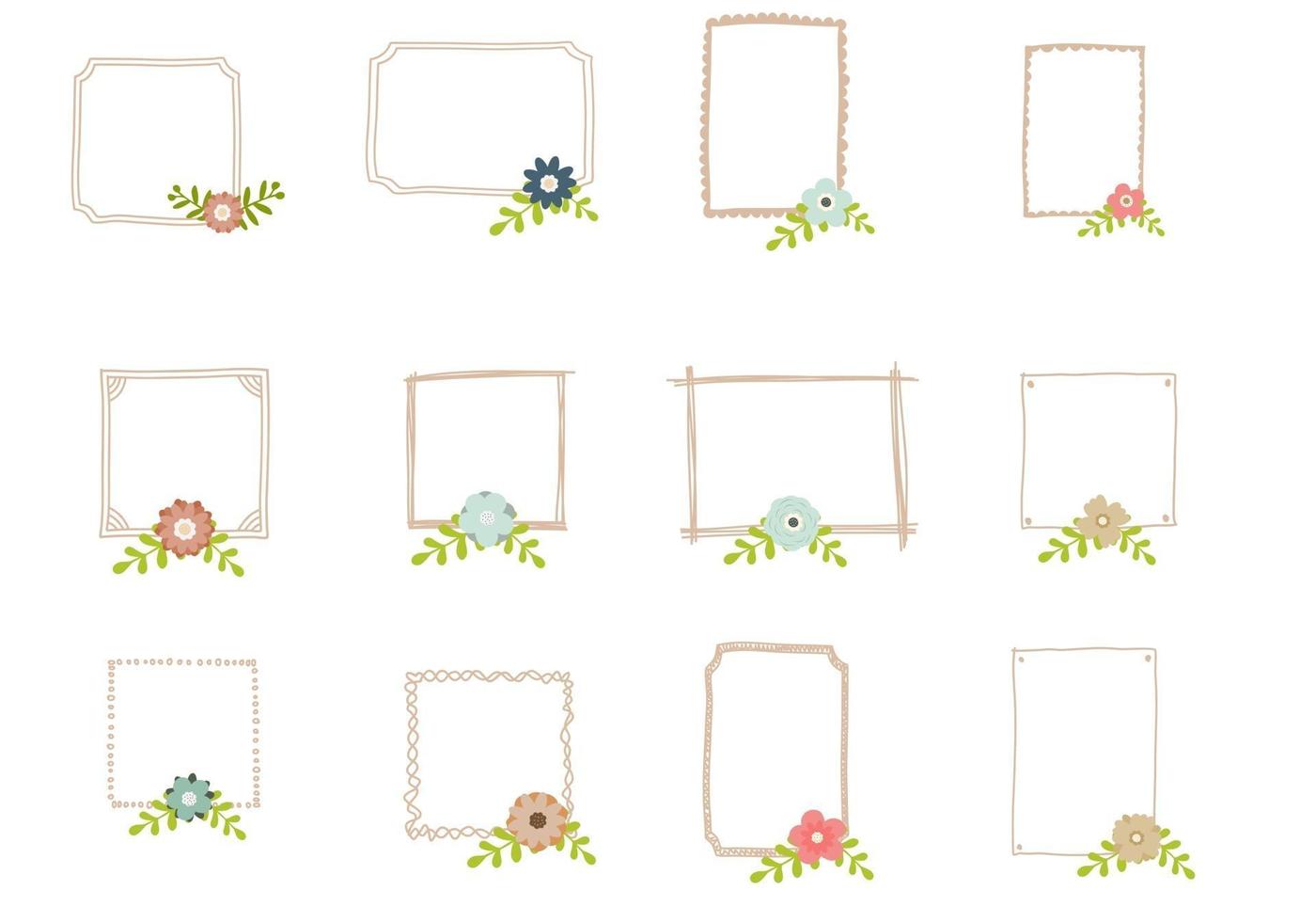 Set Doodle-Rahmen mit Blumen vektor
