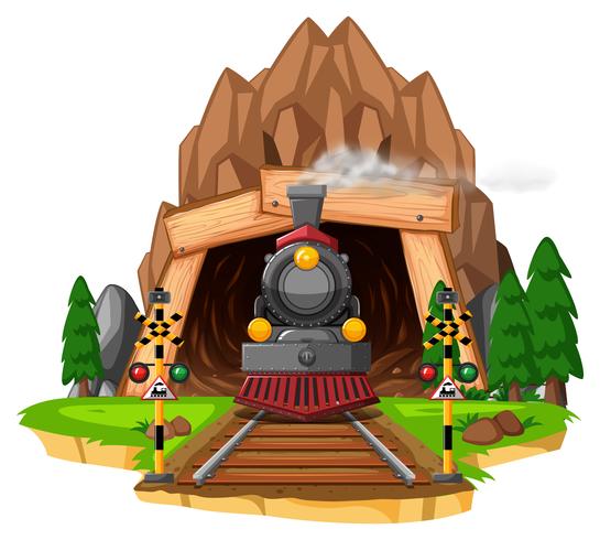 Szene mit Lokomotive auf Eisenbahn vektor