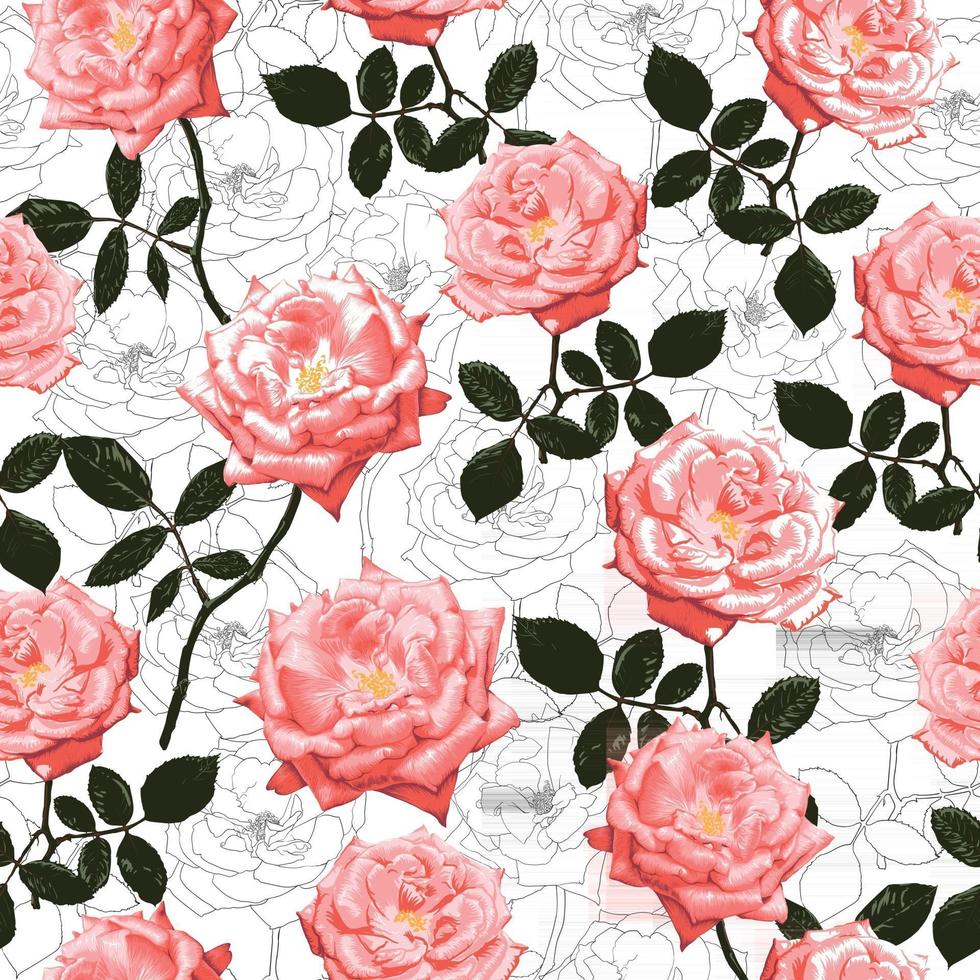 nahtlose Muster rosa Rose Blumen Vintage abstrakten Hintergrund. vektor