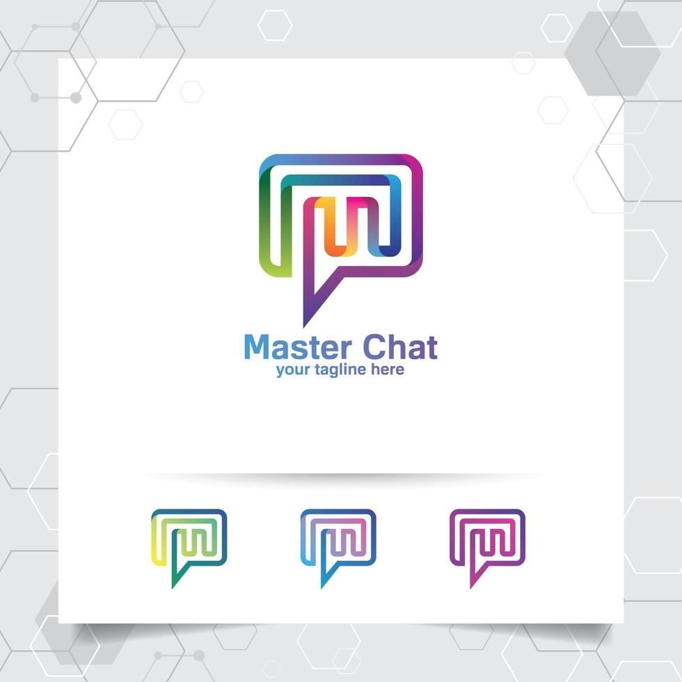 media chat logo design vektor koncept för bokstaven m och färgglad stil.
