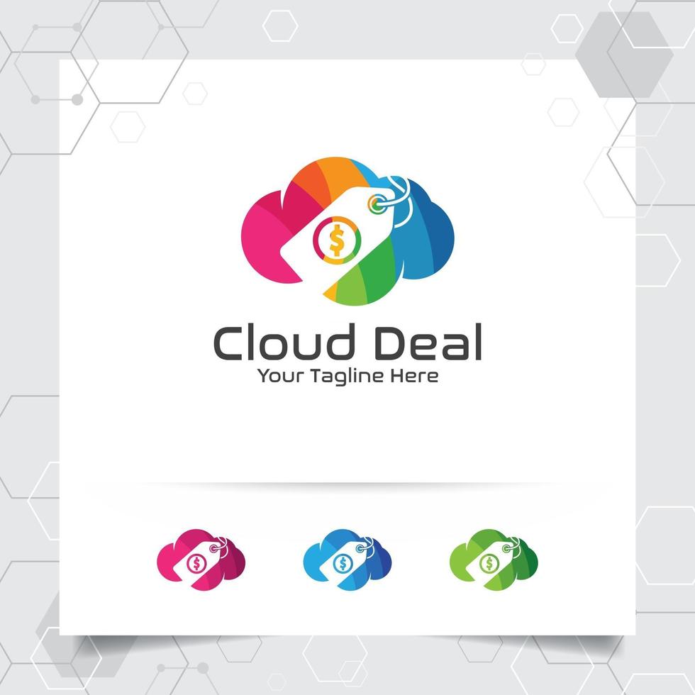 buntes Cloud-Logo-Vektor-Design-Konzept der Online-Shop-Illustration vektor