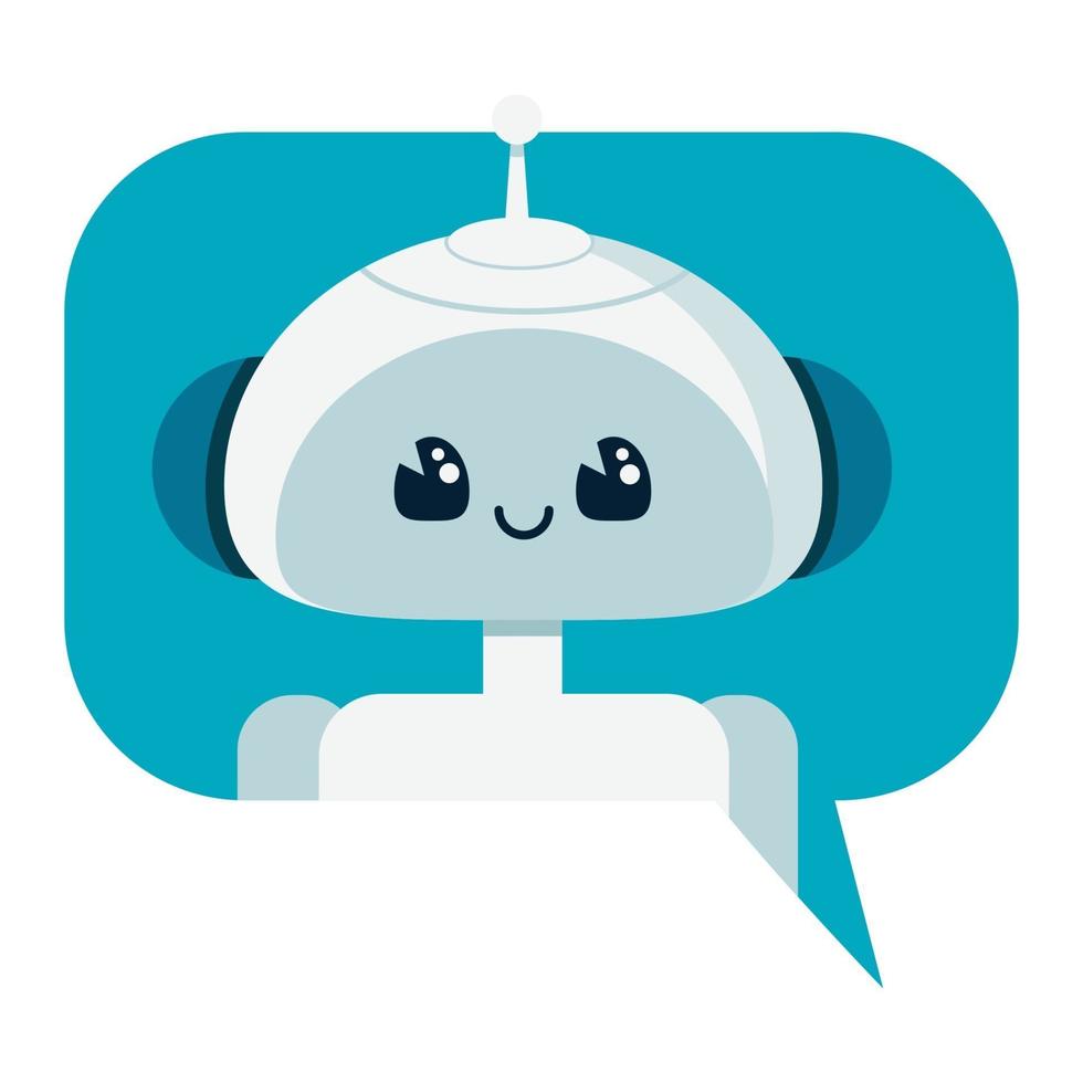lächelnder süßer Roboter-Chat-Bot in Sprechblase. Unterstützung vektor