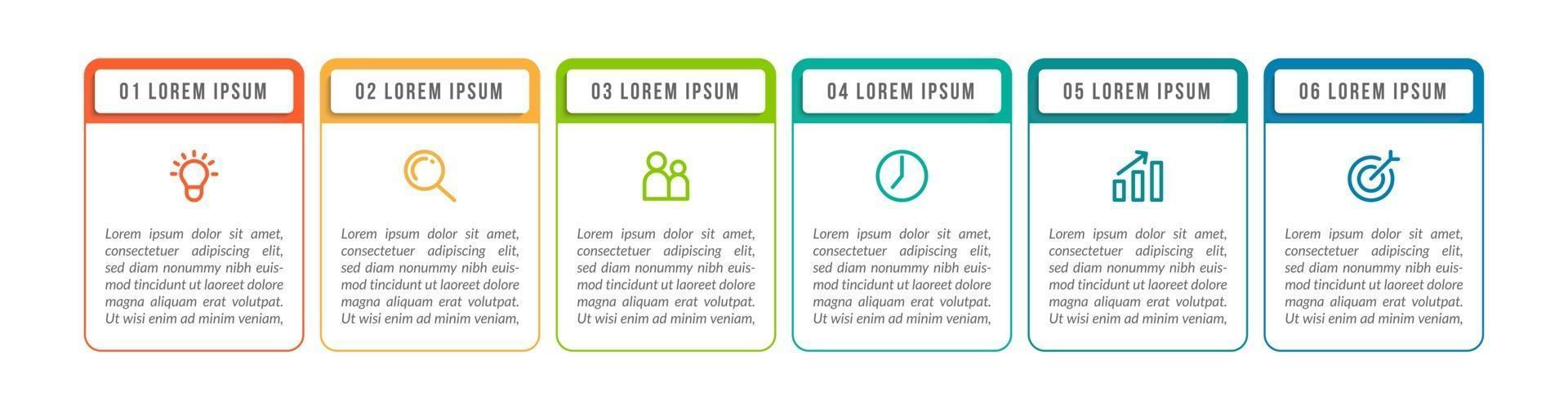 Timeline-Infografiken mit sechs Schritten vektor