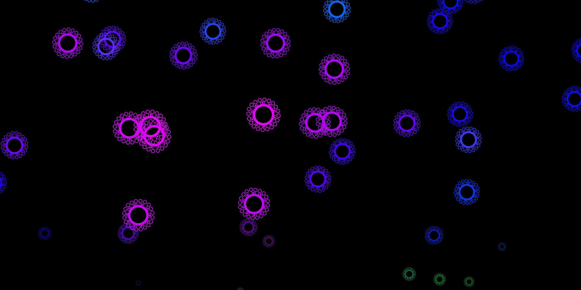 dunkelrosa, blaues Vektormuster mit Coronavirus-Elementen. vektor