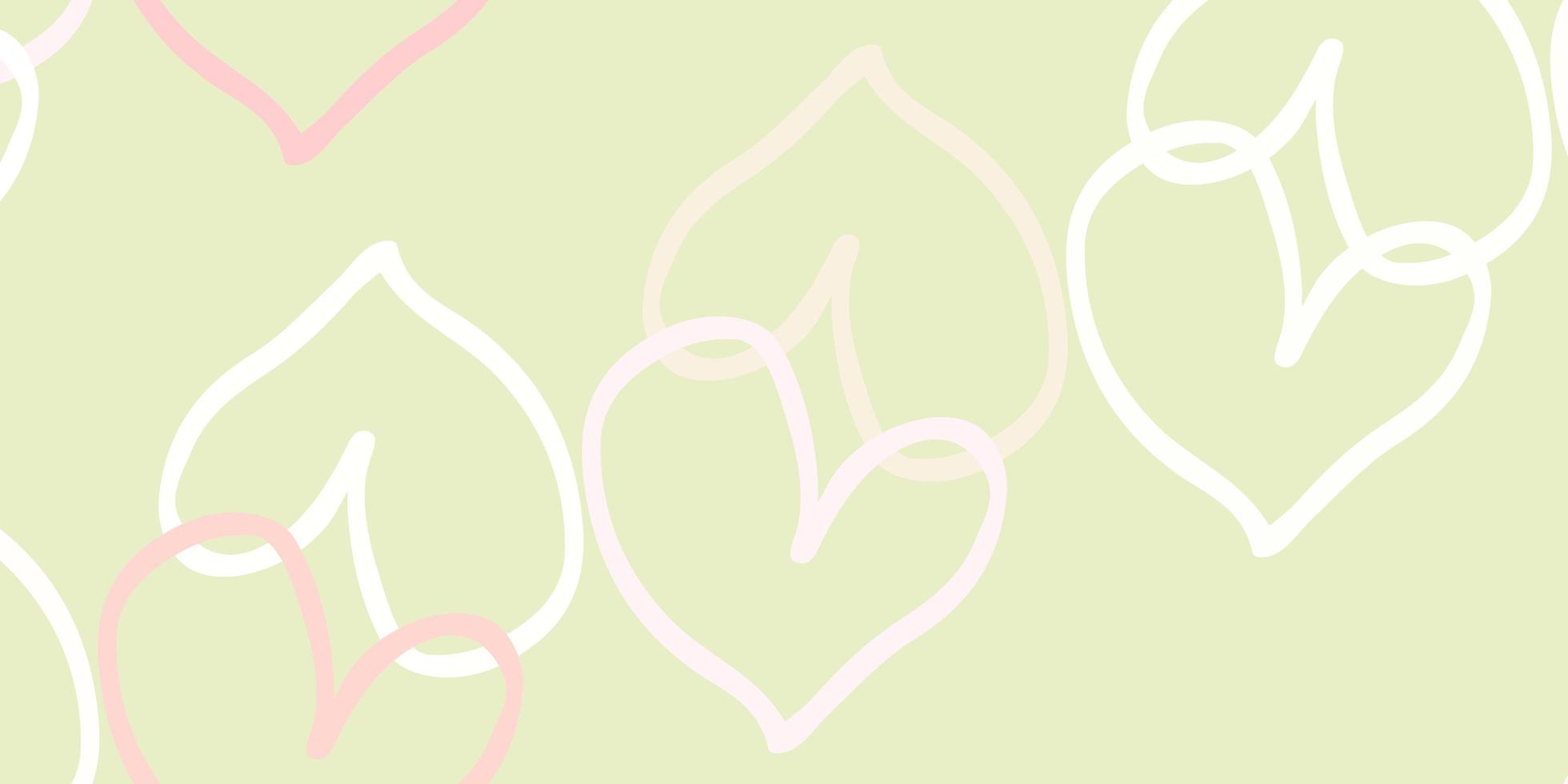 ljusrosa, gröna vektormall med doodle hjärtan. vektor