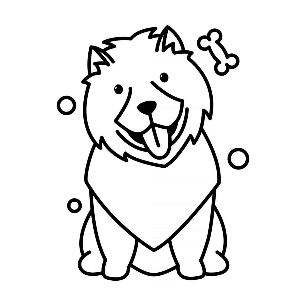 Chow-Chow-Hund niedlichen Cartoon-Umriss-Stil-Symbol vektor