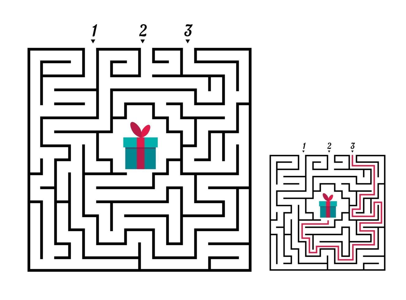 quadratisches Labyrinth Labyrinth-Spiel für Kinder. Rätsel der Labyrinthlogik. vektor