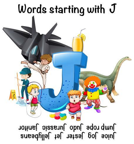 Affischdesign för ord som börjar med J vektor