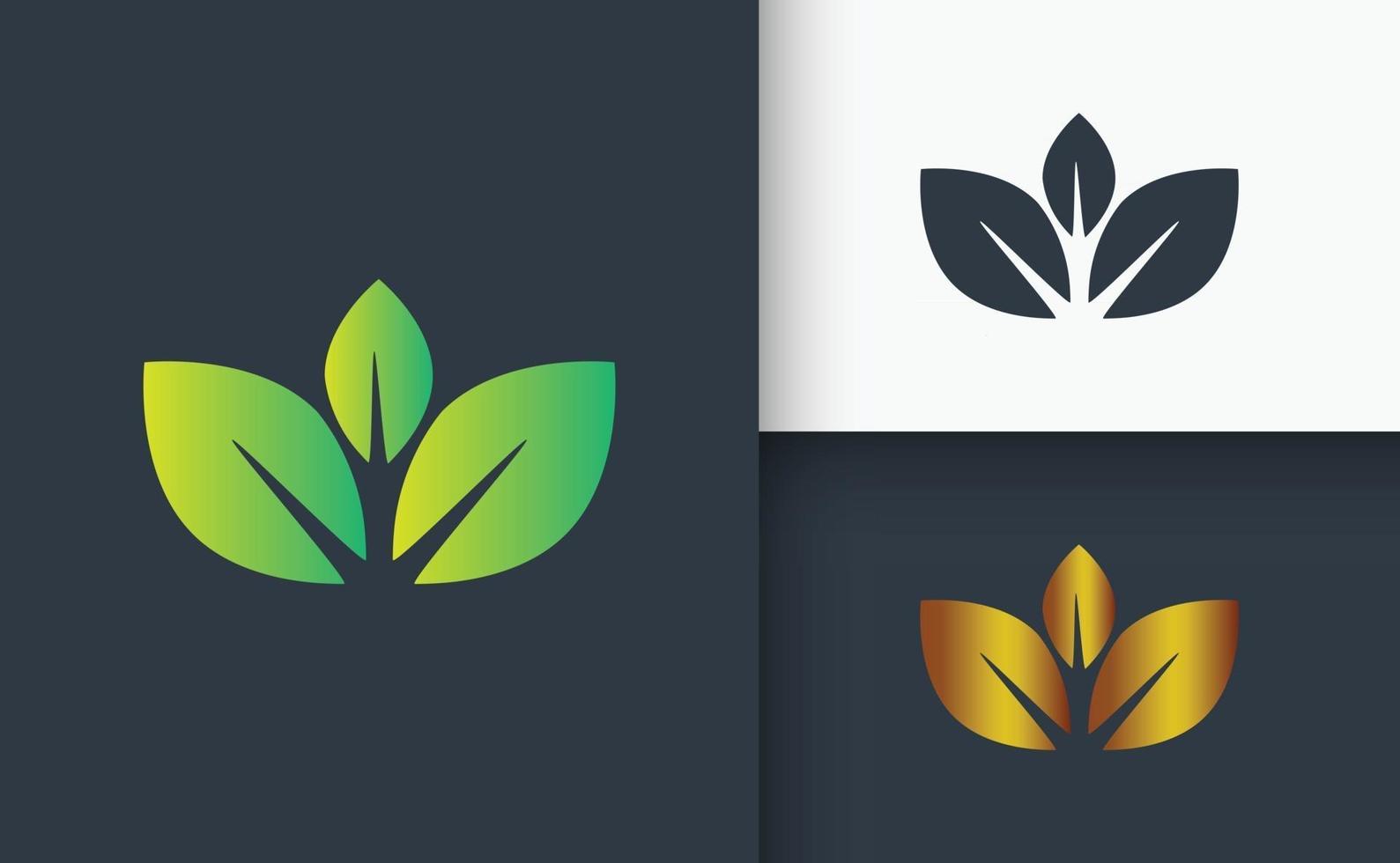 natürliches Logodesign grün goldenes und schwarzes Blatt vektor