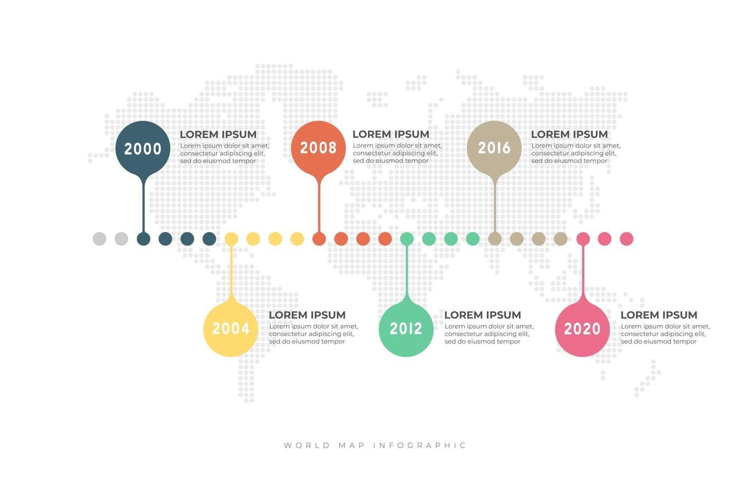 affärs tidslinje med världskarta bakgrund infographic mall. vektor