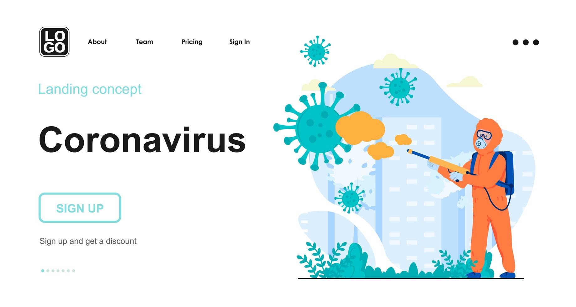 Zielseitenvorlage für das Coronavirus-Webkonzept vektor