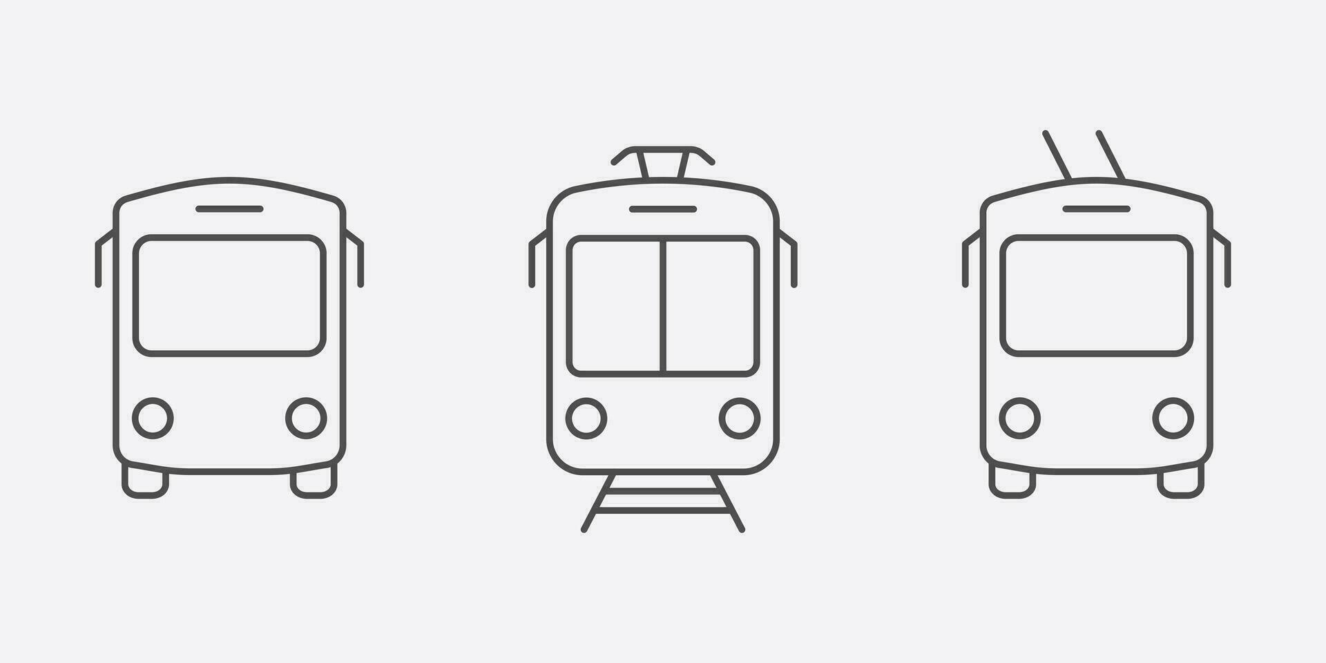 tåg, buss, spårvagn, trolleybuss linje ikon uppsättning. stad resa transport piktogram. trafik väg översikt tecken. offentlig transport station symbol samling. redigerbar stroke. isolerat vektor illustration.