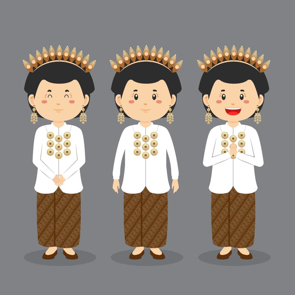 indonesischer Charakter mit verschiedenen Ausdrucksformen vektor