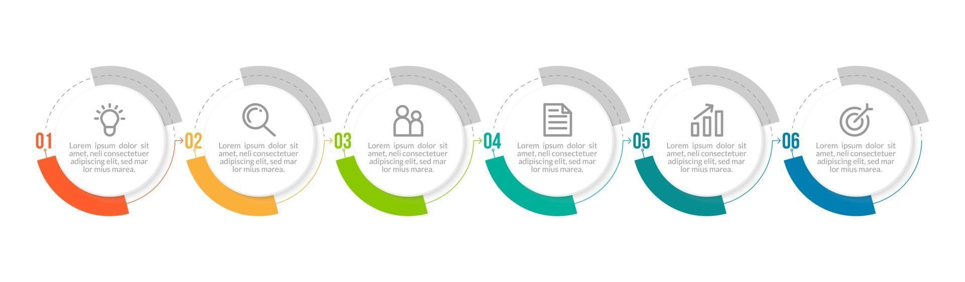 Infografikvorlage mit sechs Optionen für die Präsentation vektor