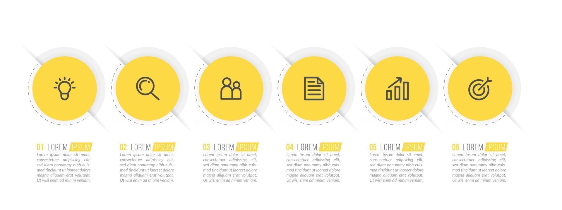 Infografikvorlage mit sechs Optionen für die Präsentation vektor