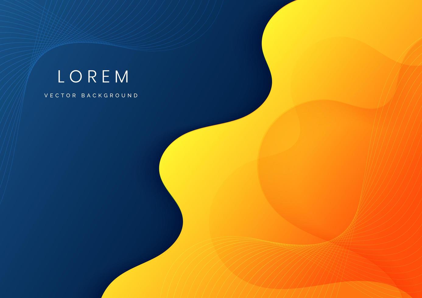 abstrakte moderne gelbe und orange flüssige Form auf dunkelblauem Hintergrund. vektor