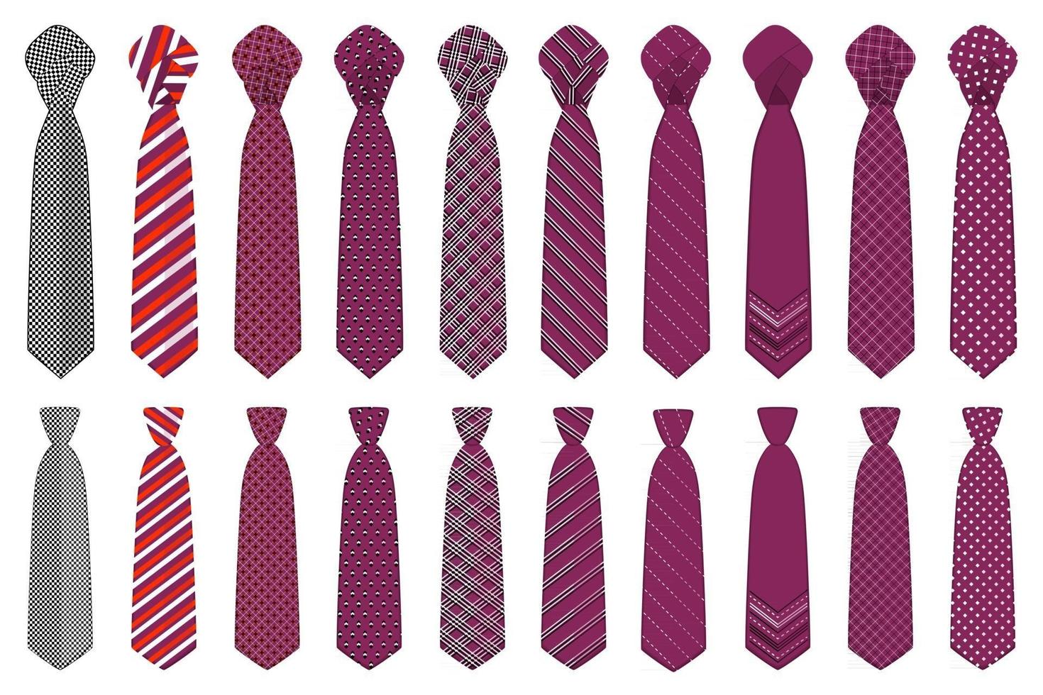 großes Set Krawatten verschiedene Typen, Krawatten verschiedene Größen vektor