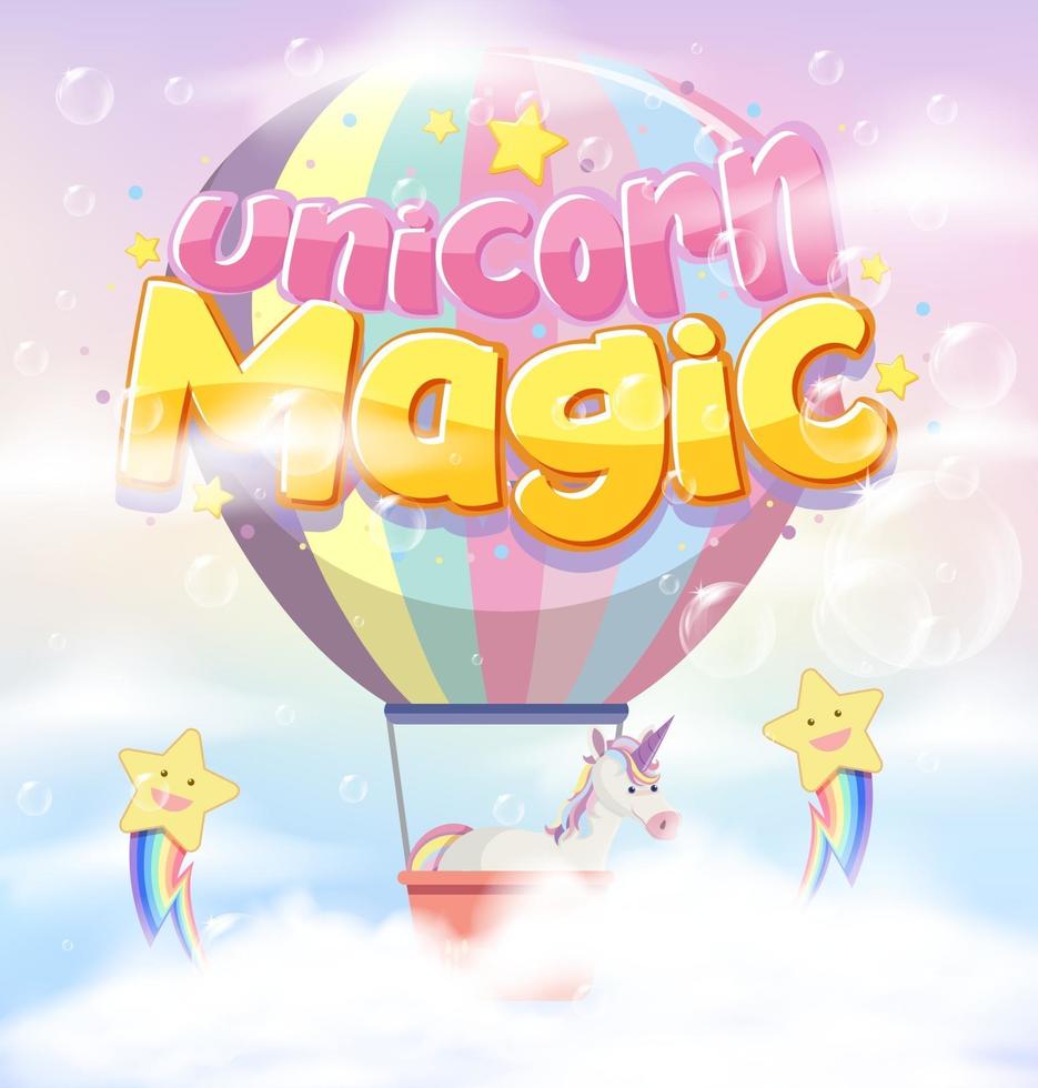 unicorn magiskt teckensnitt med ballong på pastell bakgrund vektor
