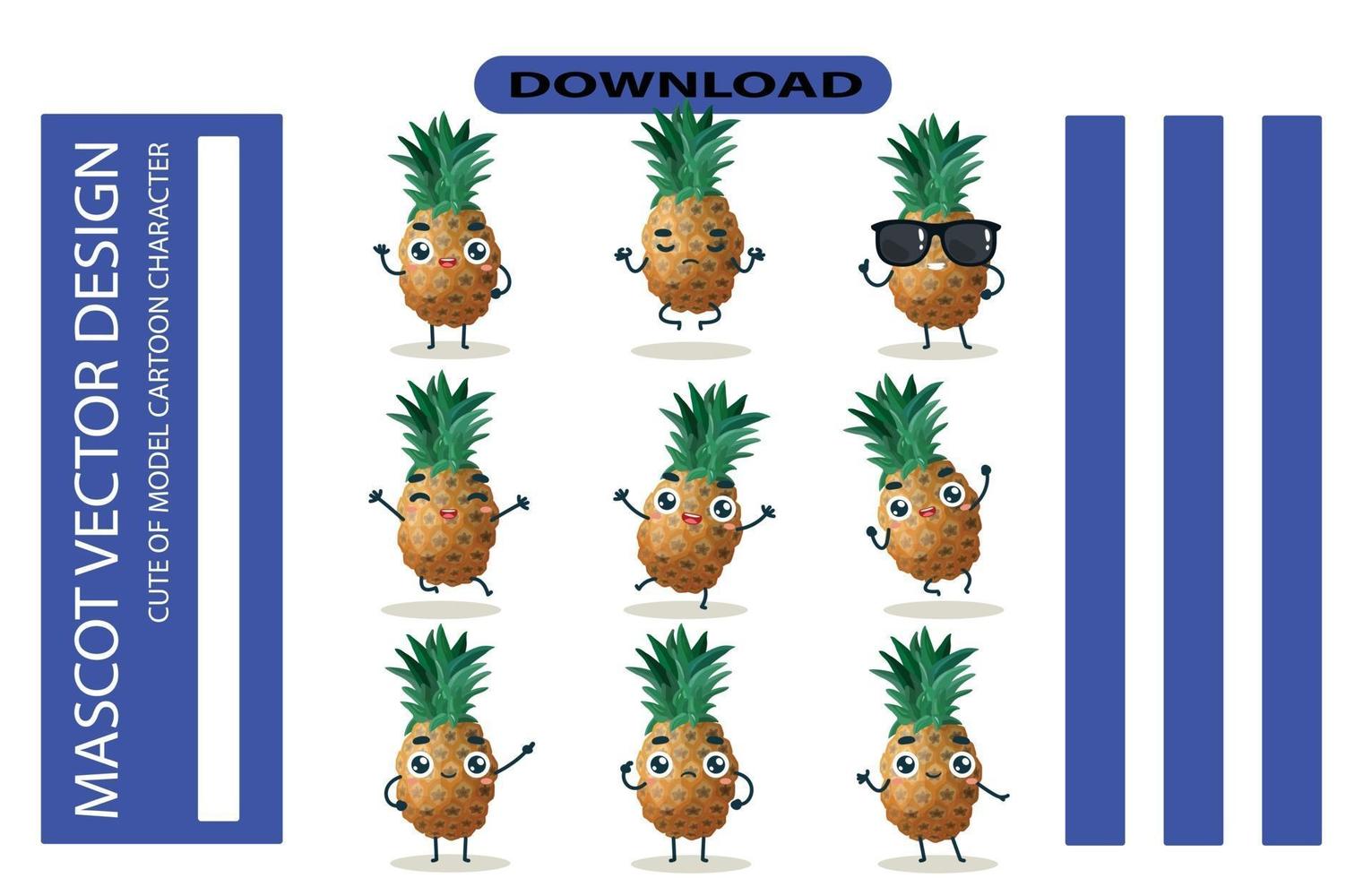 Maskottchenbilder des Ananas-Sets. freier Vektor