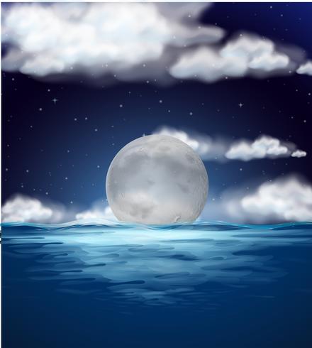 Ozeanszene mit Vollmond nachts vektor