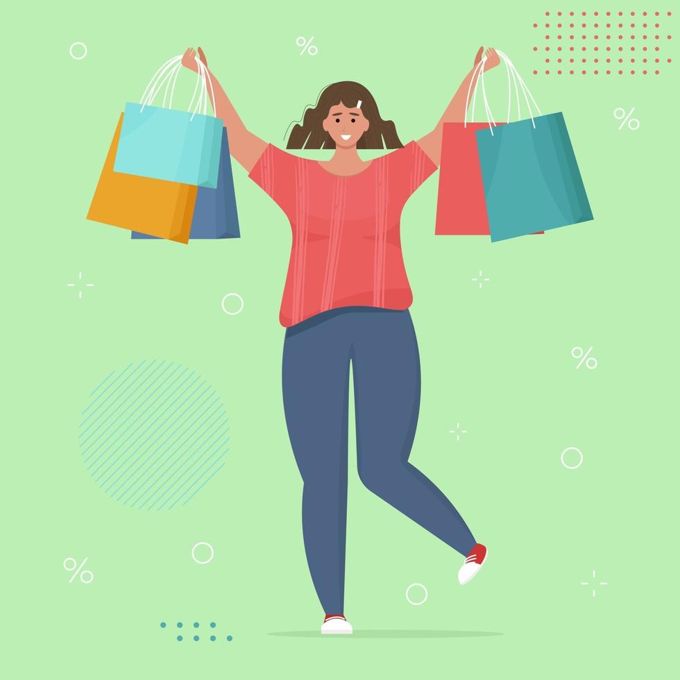 glückliche Frau mit Tasche, Shopper. Vektor-Illustration vektor