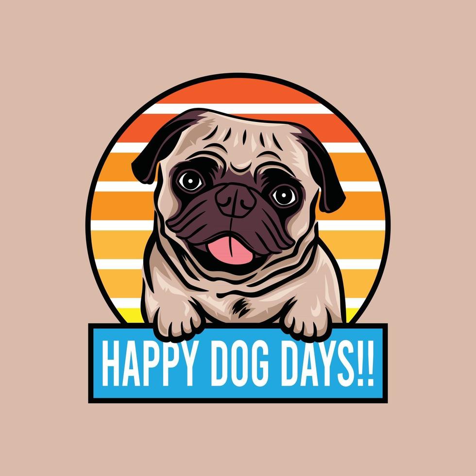 Happy Dog Days Mops Hund lächelnd Konzept Vektor-Illustration isoliert vektor