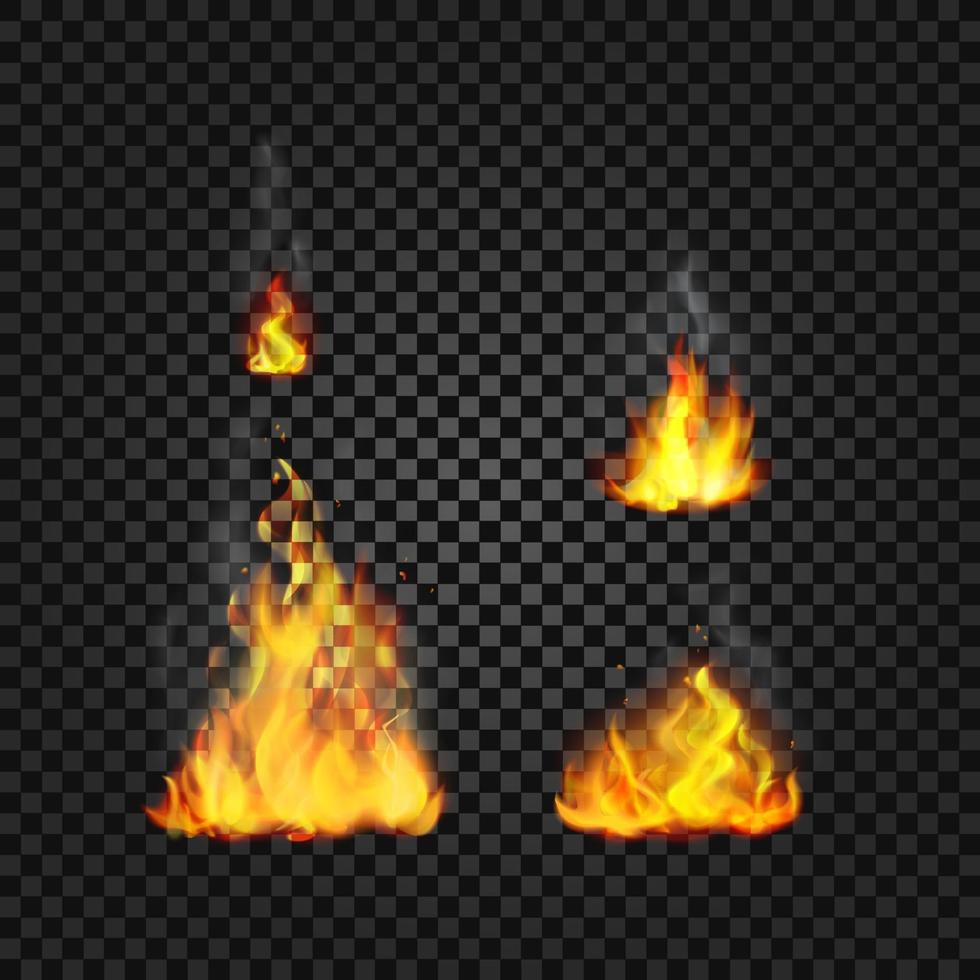 samling av realistiska eld flammor vektor